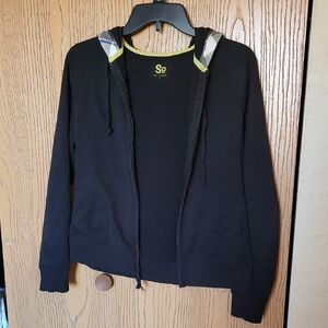 SO Lightweight Black Jacket With Green Plaid Detail On Hood, Sz L